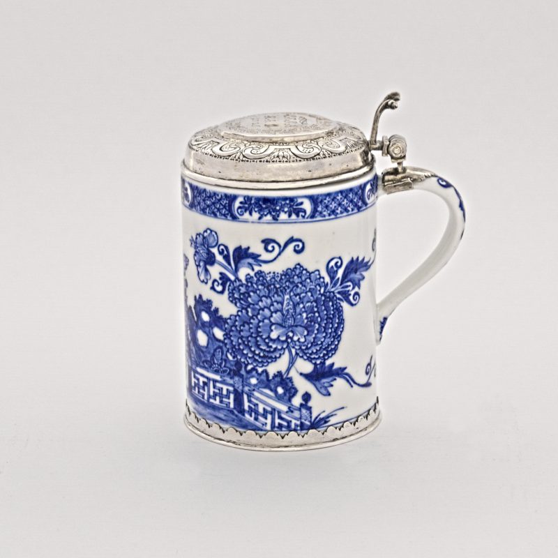 Silver-mounted Meissen porcelain tankard