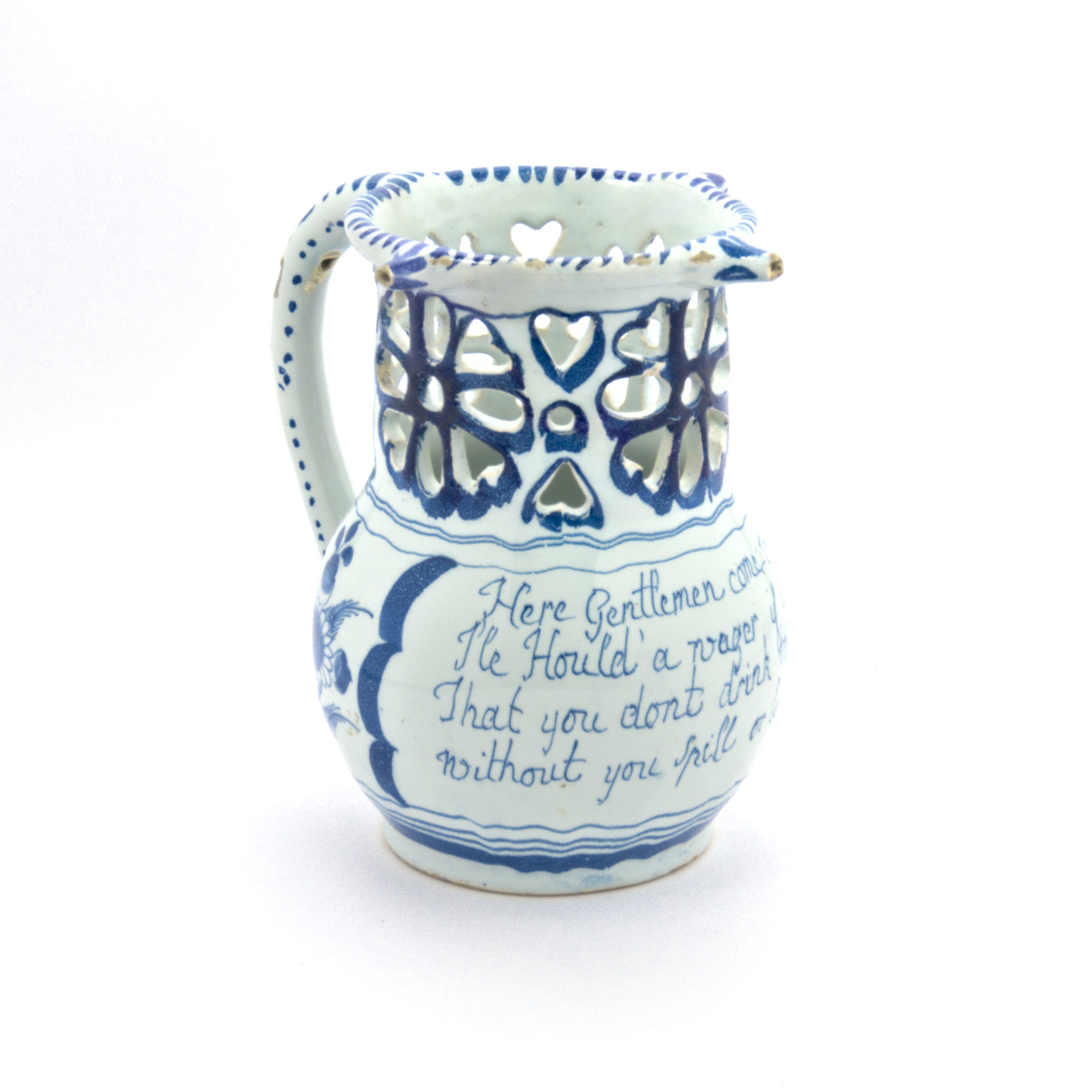 Photo of an 18th century English ceramic puzzle jug